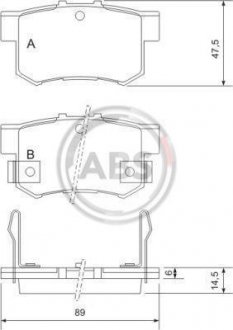 Тормозные колодки зад. Civic 98-/Accord 90-03 (Akebono) (47,8x88,9x14,5) A.B.S. 36757