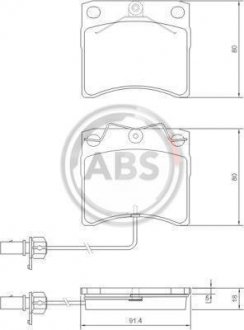 Тормозные колодки перед. T4 90-03 (TRW) (с датчиком) (91,4x80x18) A.B.S. 37144