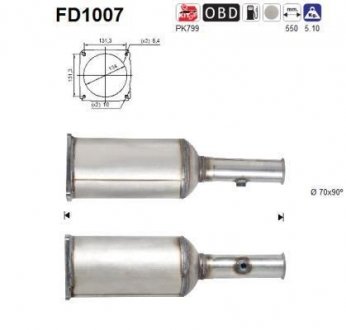 Сажевый / частичный фильтр, система выхлопа ОГ AS FD1007 (фото 1)