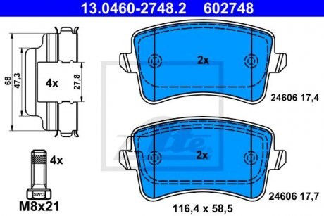 Комплект тормозных колодок, дисковый тормоз ATE 13.0460-2748.2