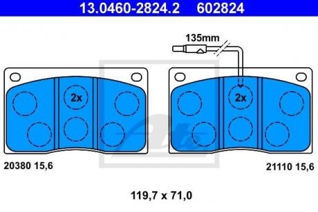 Комплект тормозных колодок, дисковый тормоз 13.0460-2824.2 ATE 13046028242