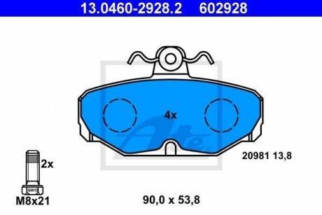 Комплект тормозных колодок, дисковый тормоз 13.0460-2928.2 ATE 13046029282
