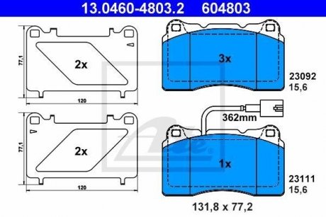 Комплект тормозных колодок, дисковый тормоз 13.0460-4803.2 ATE 13046048032 (фото 1)