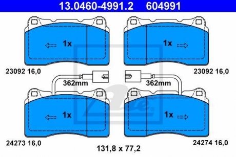 Комплект тормозных колодок, дисковый тормоз 13.0460-4991.2 ATE 13046049912