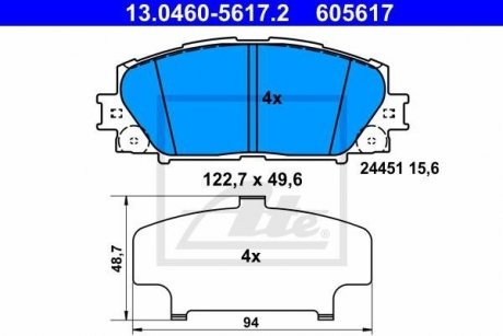 Комплект тормозных колодок, дисковый тормоз 13.0460-5617.2 ATE 13046056172