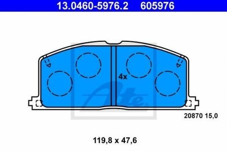 Комплект тормозных колодок, дисковый тормоз 13.0460-5976.2 ATE 13046059762 (фото 1)