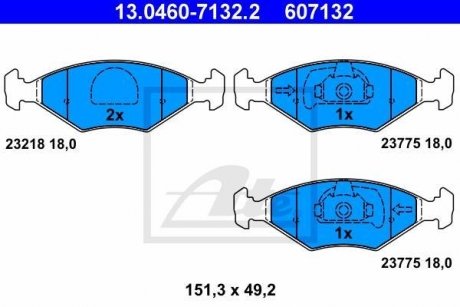 Тормозные колодки, дисковый тормоз (набор) ATE 13046071322 (фото 1)