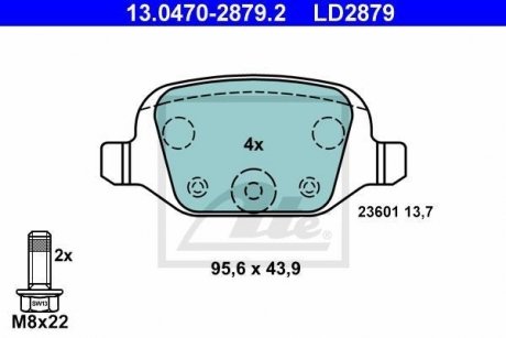 Комплект тормозных колодок, дисковый тормоз 13.0470-2879.2 ATE 13047028792