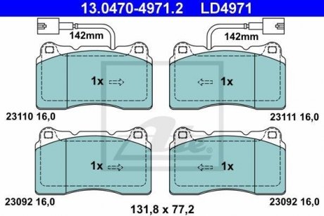 Комплект тормозных колодок, дисковый тормоз 13.0470-4971.2 ATE 13047049712 (фото 1)