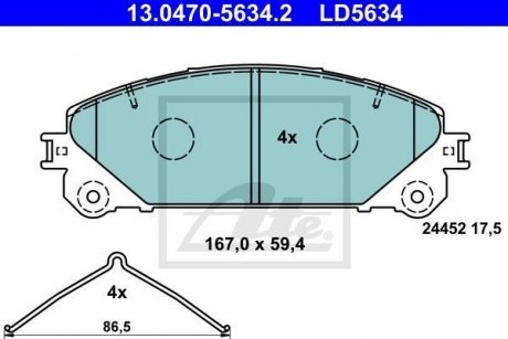 Комплект тормозных колодок, дисковый тормоз 13.0470-5634.2 ATE 13047056342