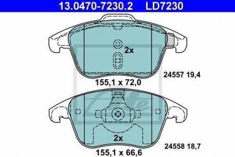 Комплект тормозных колодок, дисковый тормоз 13.0470-7230.2 ATE 13047072302 (фото 1)