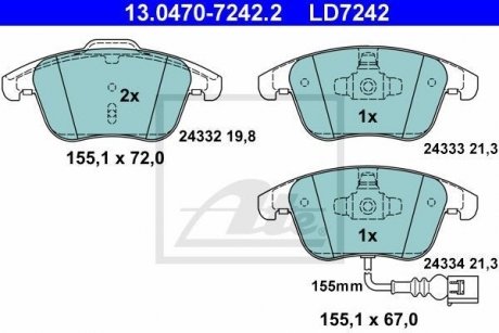 Комплект тормозных колодок, дисковый тормоз ATE 13.0470-7242.2