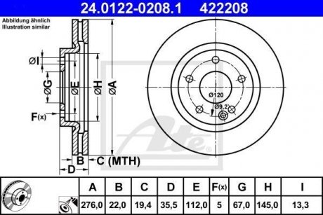 Тормозной диск 24.0122-0208.1 ATE 24012202081