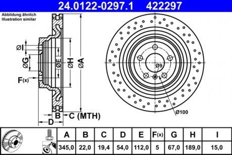 Диск гальмівнийTYL MERCEDES GLE W166 15- ATE 24012202971