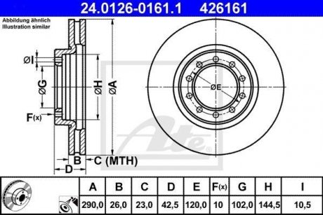 Диск тормозной 290x26x42,5 w ATE 24012601611