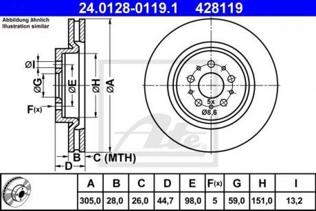 Тормозной диск 24.0128-0119.1 ATE 24012801191