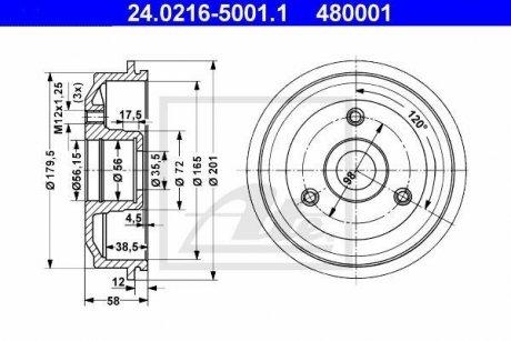 Тормозной барабан 24.0216-5001.1 ATE 24021650011