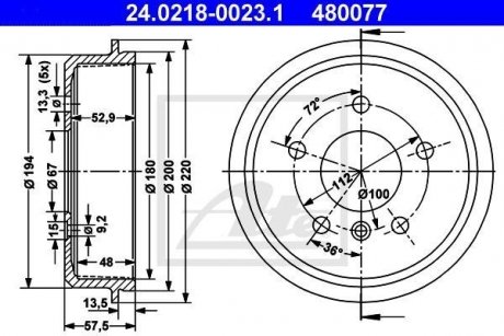 Тормозной барабан 24.0218-0023.1 ATE 24021800231