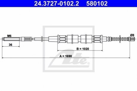 Трос, стояночная тормозная система 24.3727-0102.2 ATE 24372701022 (фото 1)