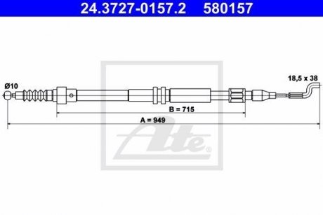 Трос, стояночная тормозная система 24.3727-0157.2 ATE 24372701572 (фото 1)