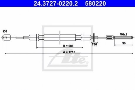 Трос, стояночная тормозная система 24.3727-0220.2 ATE 24372702202 (фото 1)