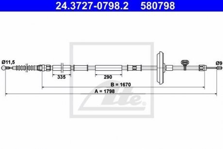 Трос, стояночная тормозная система 24.3727-0798.2 ATE 24372707982