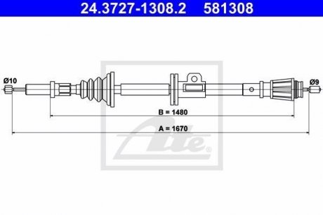 Трос, стояночная тормозная система 24.3727-1308.2 ATE 24372713082 (фото 1)