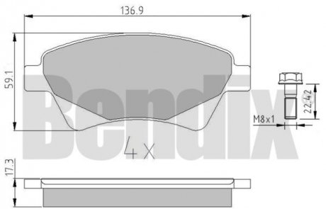 Колодки гальмові RENAULT KANGOO 98> ПЕРЕД Bendix 510229