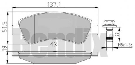 Колодки гальмові CITROEN BERLINGO 08> ПЕРЕД БЕЗ ДАТЧИКА Bendix 510430