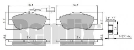 Колодки гальмові FIAT FIORINO 07> ПЕРЕД 1-ДАТЧИК Bendix 510559