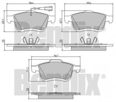 Колодки гальмові FIAT DOBLO 09> ПЕРЕД 1-ДАТЧИК Bendix 510751