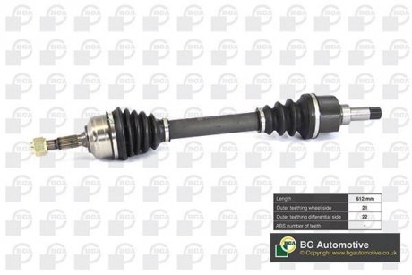 Полуось Peugeot 206 1.1-1.6 98-09 (21/22) 612mm Л. BGA DS6714L