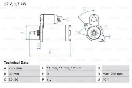 Стартер BOSCH 0986013050