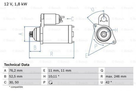 Стартер 0 986 016 980 BOSCH 0986016980