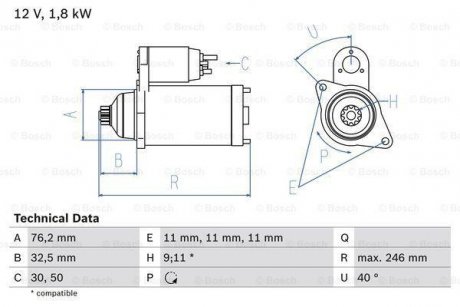 Стартер BOSCH 0986017000