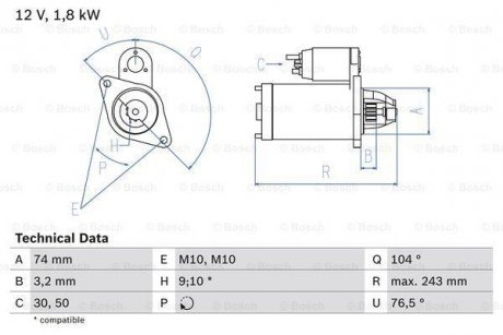 Стартер 0 986 018 680 BOSCH 0986018680