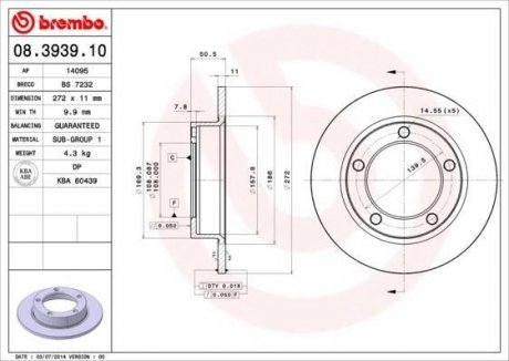 Тормозной диск BREMBO 08393910 (фото 1)