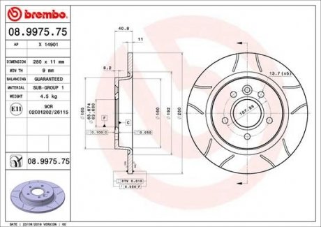 Диск гальмівний TYL MAX BREMBO 08997575 (фото 1)