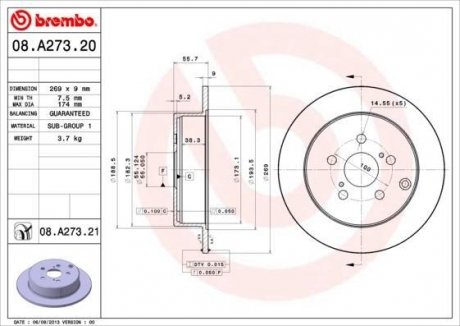 Тормозной диск BREMBO 08.A273.21