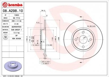 Тормозной диск BREMBO 08A29810 (фото 1)