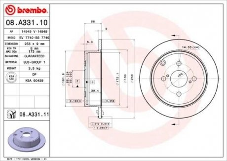 Диск тормозной BREMBO 08.A331.10