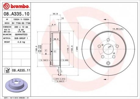 Тормозной диск BREMBO 08.A335.10 (фото 1)