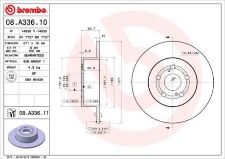 Диск тормозной BREMBO 08.A336.10