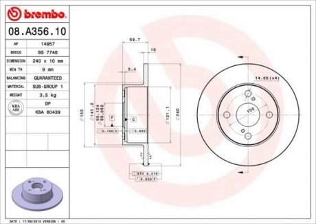 Гальмівний диск BREMBO 08A35610 (фото 1)