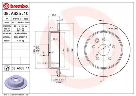 Диск тормозной BREMBO 08A63511