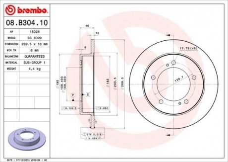 Тормозной диск 08.B304.10 BREMBO 08B30410