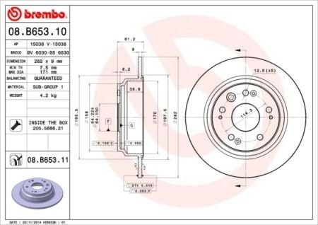 Тормозной диск BREMBO 08.B653.11 (фото 1)