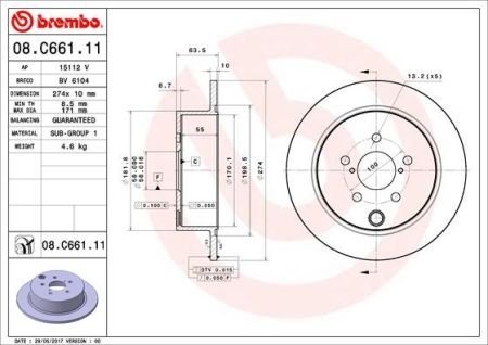 Диск тормозной задний BREMBO 08C66111