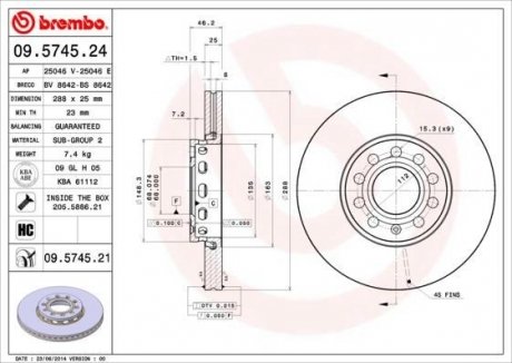Гальмівний диск BREMBO 09574524