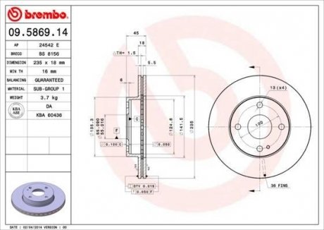 Гальмівний диск BREMBO 09586914